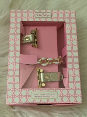 LILLY PULITZER Skinny Apple Wrap Around Watch Band in Gold/Resort White
